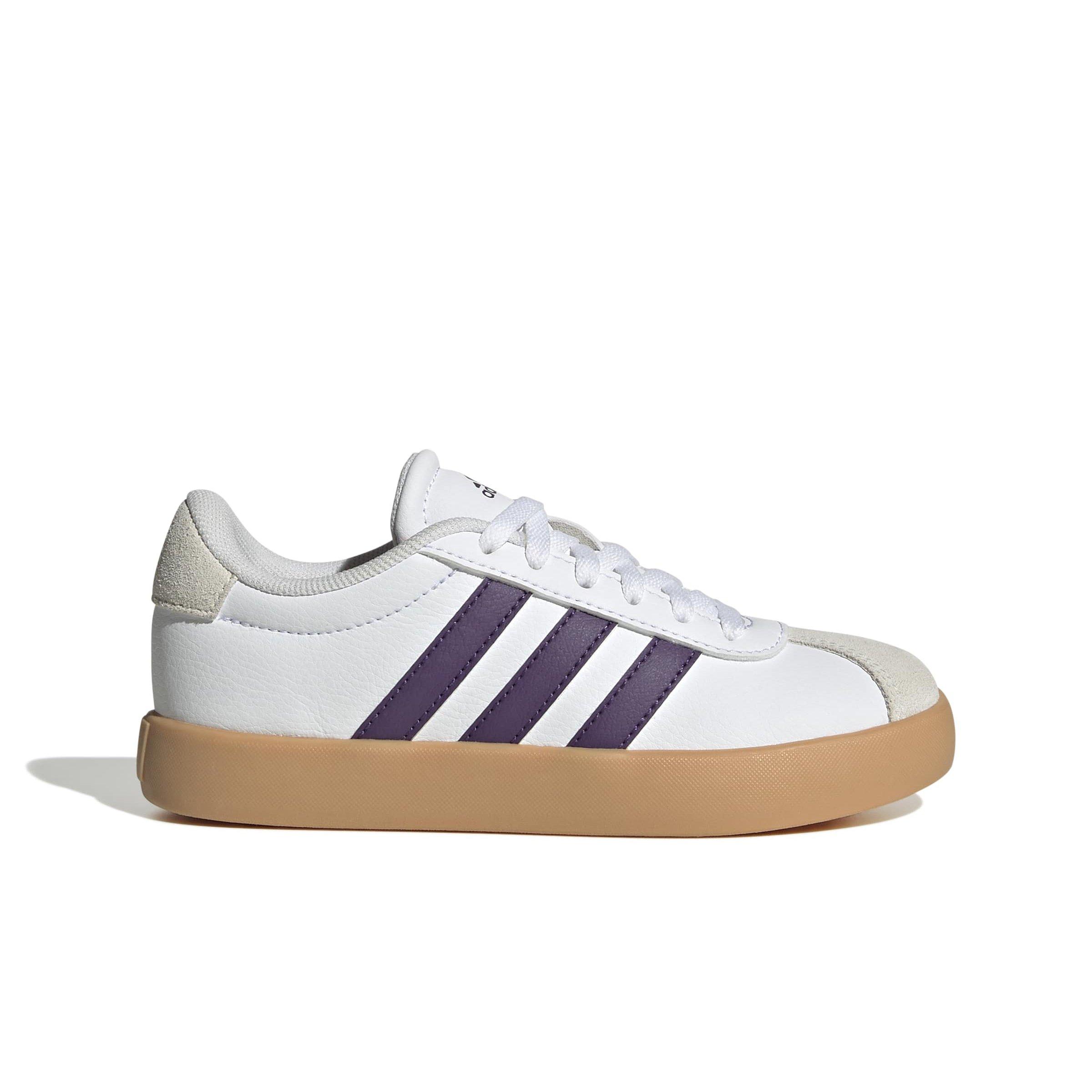 adidas VL Court 3.0 "Ftwr White/Violet/Gum 3" Grade School Girls' Shoe - WHITE/VIOLET/GUM